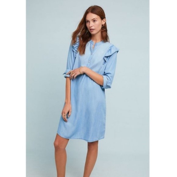 new Anthropologie Cloth & Stone Ruffled Shirtdress - Picture 4 of 5